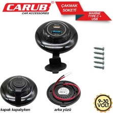 Universal Çakmak Soketi USB Type Kapaklı 9-30V Marine 1 Type C+1 USB