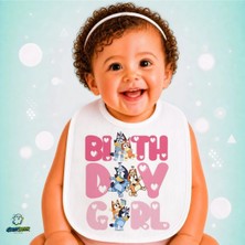 Ghostbastır Design Bluey Doğum Günü Keten Bebek Mama Önlüğü – Yumuşak, Emici, Yıkanabilir, Özel Tasarım P028