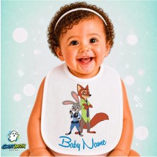 Ghostbastır Design Kişiye Özel Zootropolis Keten Bebek Mama Önlüğü – Yumuşak, Emici, Yıkanabilir, Özel Tasarım P115
