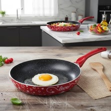 Maxi Trendy Lotus 26 cm Sevgililer Günü Özel Seri Kırmızı Kırçıl Granit Efektli Yapışmaz Kızartma Tavası