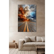 Soyut Yol ve Fırtına Manzara Baskılı Cam Tablo – Modern Dinamik Uv Baskı Dekor