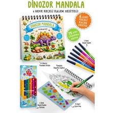 Dinozor Mandala - 6 Renk Keçeli Kalem ve 75 Adet Çıkartma Hediyeli 3+