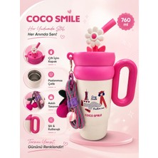 Coco Smile Cocosmile CS-8827 Fuşya 760 ml Çift Içim Paslanmaz Çelik Termos Mug Matara Askılı