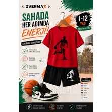 Overmax Top Süren Adam Baskılı Çocuk Takım – Tişört & Şort 2’li Kombin | 1-12 Yaş Trend Yazlık Takım