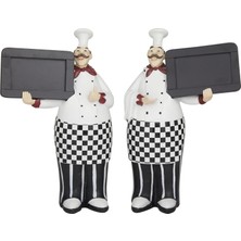 Deco 79 Polystone Şef Heykeli Seti, Kara Tahtalı Dekoratif Heykel, 2'li Set 30CM-33CM, Siyah