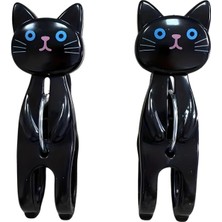 Maxi Trendy Siyah Kedi Şekilli Plaj Havlusu Mandalı, Plastik, Güçlü Tutuşlu, 2'li Set