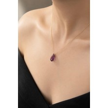 Argentum Concept 925 Ayar Gümüş 14K Altın Kaplama Zincirli Kristal Ametist Kolye - N166301