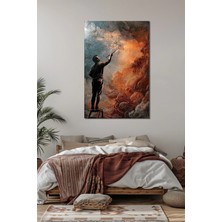 Soyut Ressam Baskılı Cam Tablo – Sanatsal Fırça Dokulu Modern Duvar Dekoru