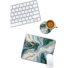 Maxi Trendy Yeşil Mermer Desenli Mouse Pad ve Bardak Altlığı Set
