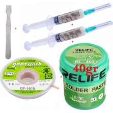 Smnr Relıfe Krem Lehim 183°C,40GR Flux Lehim Toplama CP-1515 Lehim Emme Teli 1,5 mm ve Metal Spatula SETI02