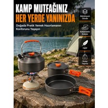 MidasTech Katlanabilir Kulplu Alüminyum Kamp Tencere Tava Çaydanlık Seti Piknik ve Doğa Kampı Için Mida