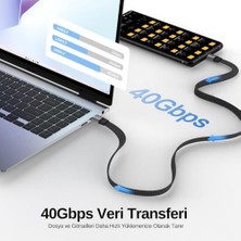Maxi Trendy USB 4.0 40GBPS Flat USB C Veri Kablosu, 240W USB C Şarj Kablosu, 8K@60hz 4K@240Hz 2K@360Hz Thunderbolt 4 Görüntü Kablosu, Macbook, Monitör, Docking Istasyonu, iPhone ile Uyumlu - 1.2 Metre