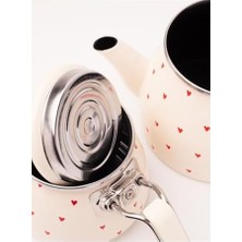 Maxi Trendy Cupid Kalp Desenli Emaye Çaydanlık Takımı (Özel Zamak Tepeli)
