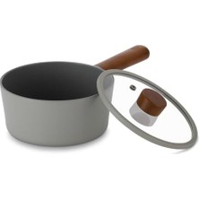 Maxi Trendy Cam Kapaklı Alüminyum Döküm Sos Tenceresi 18CM Gri