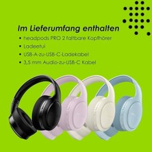 Maxi Trendy Headpods Pro 2 Kulak Üstü Kulaklık - Kulak Üstü Katlanabilir Bluetooth Kulaklık, Dahili Mikrofonlu Hafif Kablosuz Kulaklık, 50+ Saat Kablosuz Çalma Süresi, Pillowfoam Konforu - Pembe