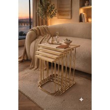 Eryalux Home Modern Zigon Sehpa (Gold-Traverten)