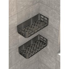 Maxi Trendy Evo 2li Yapışkanlı Duvar Organizer Siyah Banyo Duş Rafı Seti Delme Gerektirmez Banyo Düzenleyici