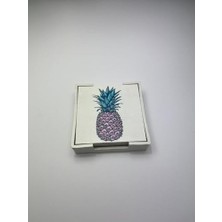 Maxi Trendy 6’lı Ahşap Bardak Altlığı Seti (Kutulu - Ananas Desenli)