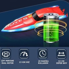 Maxi Trendy Oyuncak Uzaktan Kumandalı Full Ffonksiyon 2.4 Ghz 15 Km Hız Yapan Şarjlı Yarış Teknesi LED Işıklı Su Yalıtımlı Havuz Göl Gölet Için Uygun 1200 Mah Batarya (Kırmızı)