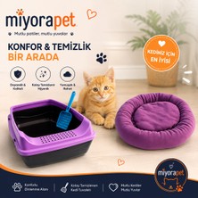 Elekli Açık Kedi Tuvaleti-Yatak-Kürek Set-Mor