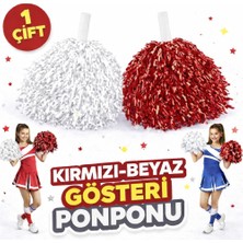 Uravas Store 1 Çift ( 2 Adet ) Kırmızı-Beyaz Renk 23 Nisan 19 Mayıs 29 Ekim Okul Gösteri Ponponları Ekstra Dolgun