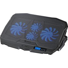 Maxi Trendy Tornado 4x Turbo LED Fan - Ayarlabilir Fan Hızı & 6 Farklı Stand Yükseklik Kademesi - 2 USB Portlu - Metal Mesh Zemin - LCD Ekranlı Notebook Soğutucu - Siyah (9"-17" Boyut Destekli)