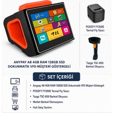Anypay A8 4gb Ram 128GB SSD Dokunmatik Vfd Müşteri Göstergeli Market Barkod Otomasyon Seti