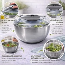 Maxi Trendy Paslanmaz Çelik Salata Kurutucu (Salad Spinner) – Kapaklı Süzgeç Sepetli, Kaymaz Taban, Hızlı Kurutma & Karıştırma Kasesi, Büyük Boy Mutfak Hazırlık Kabı