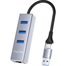 Maxi Trendy USB ve Type-C Gigabit Ethernet Adaptörü 3 Port USB 3.0 Çoklayıcı Hub