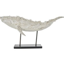 Deco 79 Polystone Balina Dekoratif Heykel Dokulu Ev Dekoru Heykeli Kahverengi Rahatsız Edici ve Siyah Metal Standlı, Vurgu Heykelcik 81,28 cm x 45,74 cm x 40,64 Cm, Krem