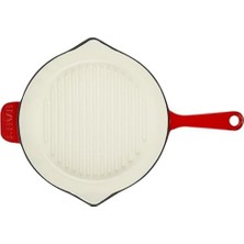 Maxi Trendy Metal Saplı 28 cm Kırmızı Iç Krem Döküm Yuvarlak Izgara Tava
