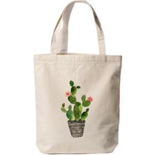 Maxi Trendy Kaktüs Temalı Bez Omuz Çantası Pinterest- 35X40 cm