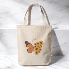 Maxi Trendy Kelebek Çiçek - Baskılı Bez Omuz Çantası Pinterest Çanta (35X40 Cm)