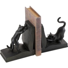 Deco 79 Polystone Kedi Dekoratif Kitap Desteği, 2'li Set, 18 cm Yükseklik, Siyah