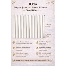 Maxi Trendy Beyaz Renk Ince Şamdan Mum Seti Varaklı, 25 cm Uzunluk, 10’lu Paket, Dekoratif Taper, Şık Masa, Davet ve Özel Gün Dekorasyonu Için