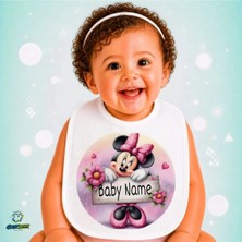 Ghostbastır Design Kişiye Özel Minnie Mouse Keten Bebek Mama Önlüğü – Yumuşak, Emici, Yıkanabilir, Özel Tasarım P091