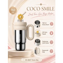 Coco Smile Cocosmile CS-8827 Krem Bej 760 ml Çift Içim Paslanmaz Çelik Termos Mug Matara Askılı