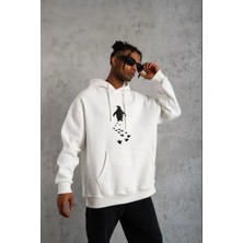 İlk El Grup Erkek Nihilist Penguen Baskılı 3 Iplik Pamuklu Kapüşonlu Sweatshirt Hoodie Beyaz