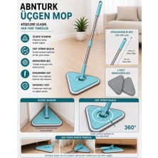 Abnturk Boyutu Ayarlanabilen 100CM  Çıkarılabilir Saplı Üçgen Mop Yedek Mikrofiber Bezli Cam Fayans Parke Tavan Yüzeyler Için Paspas