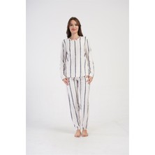 Obje Kadın Beyaz Paçası Manşetli Pijama Altı