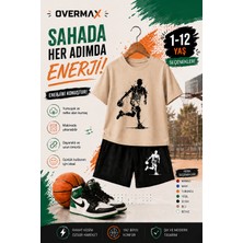 Overmax Top Süren Adam Baskılı Çocuk Takım – Tişört & Şort 2’li Kombin | 1-12 Yaş Trend Yazlık Takım