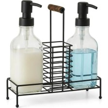 Maxi Trendy 2'li Cam Dispenser Seti – Metal Taşıyıcılı Sıvı Sabun & Deterjan Pompa Şişeleri, Endüstriyel Mutfak & Banyo Organizer