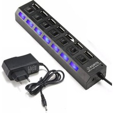 Maxi Trendy 7 Port USB Hub Çoklayıcı Çoğaltıcı Onoff Düğmeli Işıklı Adaptörlü