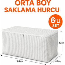 Arkhelais Hurç - Baza Altı Hurcu - 6’lı Set - Büyük Boy - Düzenleyici - Saklama Kutusu - Gri Çizgili - Yatak Altı Organizer