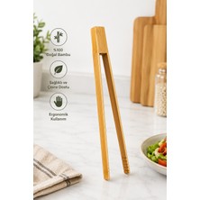 Kea Ev Eşyaları 30 cm Bambu Mutfak Maşası Ahşap Servis Maşası Salata Ekmek Izgara Pasta Maşası Doğal Bambu