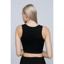 Obje Kadın Siyah Fitilli Orta Boy Sporcu Crop