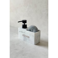 Dekorz Dükkan Mermer Desenli Polyresin Sabunluk ve Sünger (Kıtchen Baskılı)