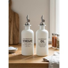 Dekorz Dükkan Mat Beyaz Cam Gümüş Kapaklı 2li Yağlık / Sirkelik Seti (500ML)