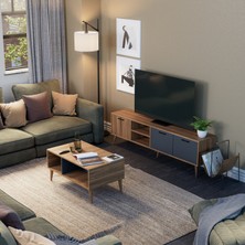 Mezza Set 1581-2070 Exxen 180 CM (AHŞAP AYAKLI) Tv Ünitesi Orta Sehpa Seti Ürgüp-Antrasit Rengi