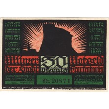 Banknoting Almanya 50 Pfennig 1921 Notgeld-Frankenhausen Şehri. Çil.2